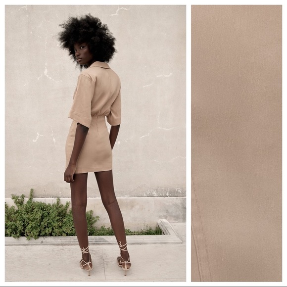 🌹NWT. Zara Sand Cut-out Mini Dress. Size M. - Picture 2 of 10